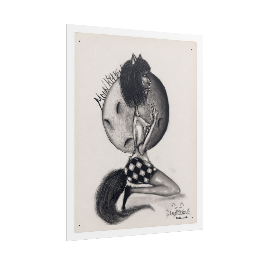 Werewolf Moon Art Poster — Vintage Charcoal Pinup Illustration (Rolled Poster)