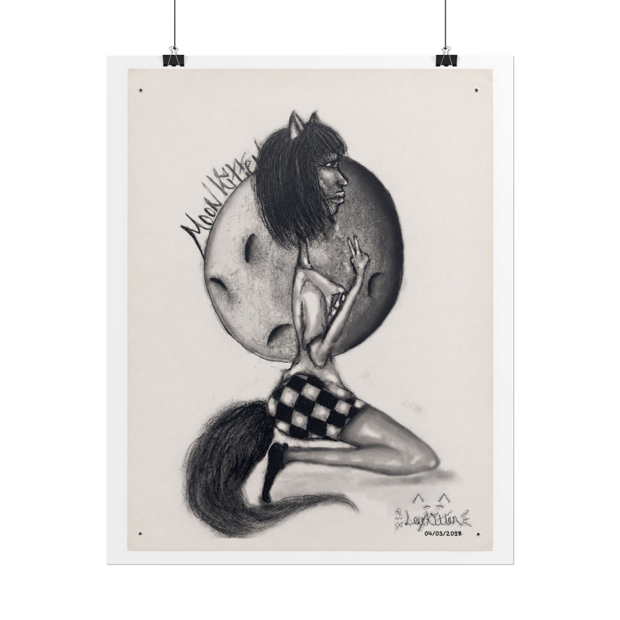 Werewolf Moon Art Poster — Vintage Charcoal Pinup Illustration (Rolled Poster)
