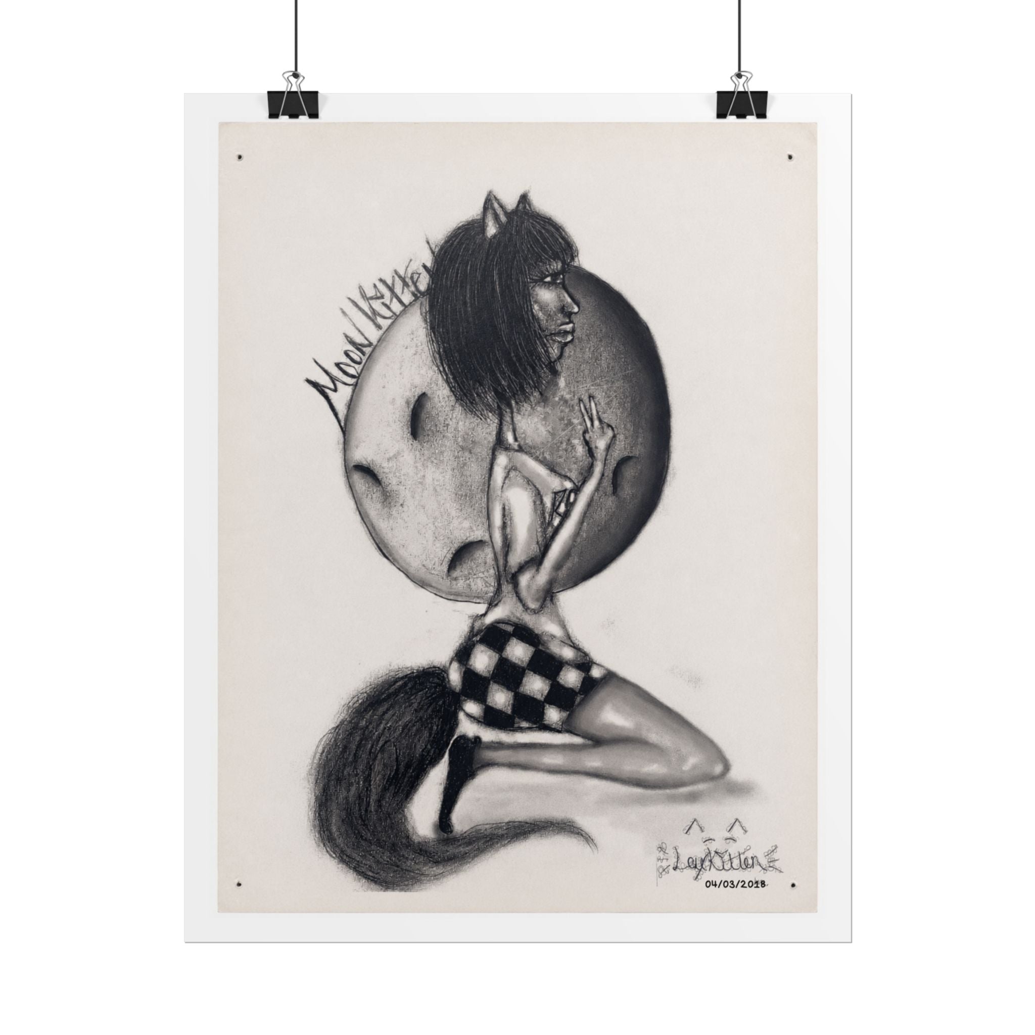 Werewolf Moon Art Poster — Vintage Charcoal Pinup Illustration (Rolled Poster)