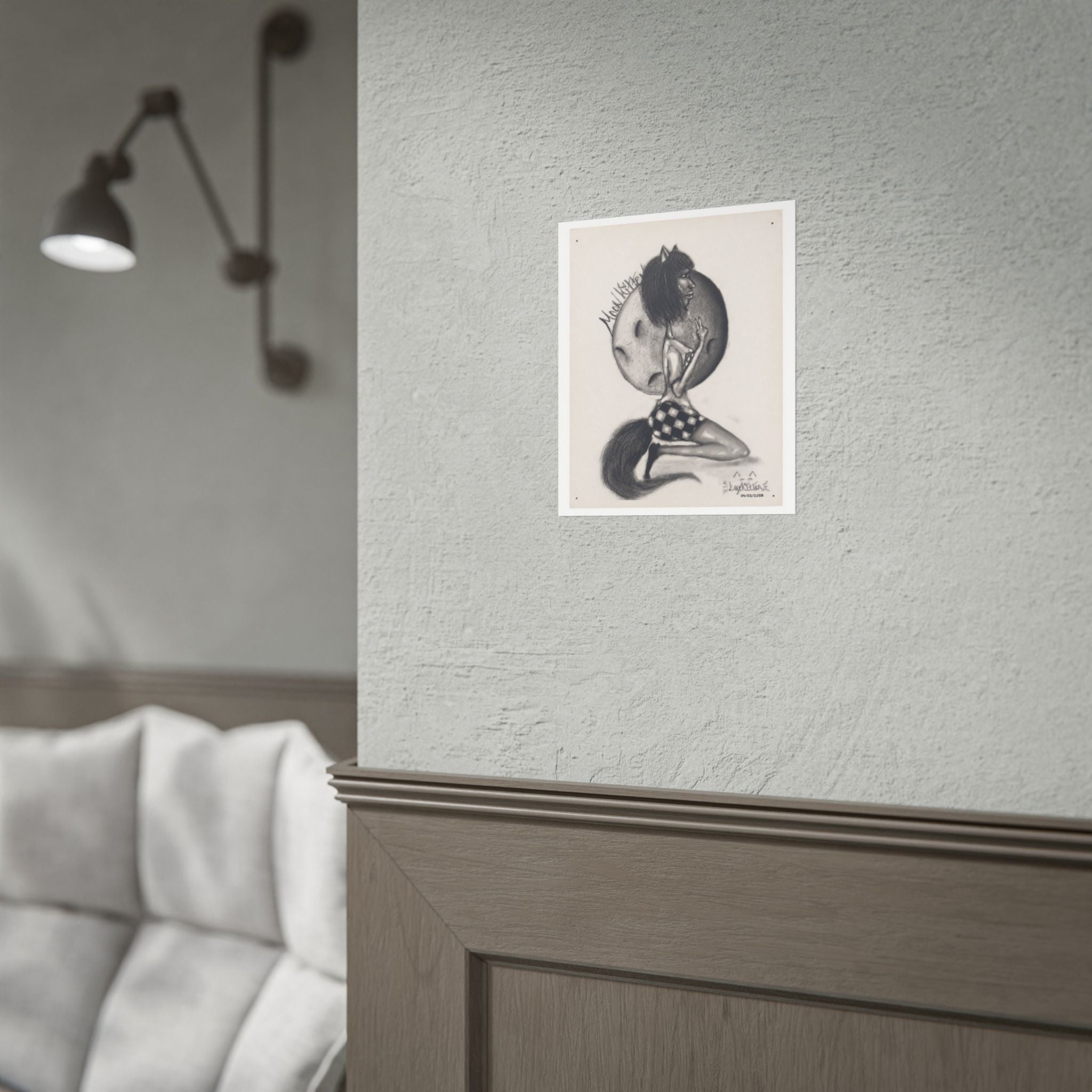 Werewolf Moon Art Poster — Vintage Charcoal Pinup Illustration (Rolled Poster)