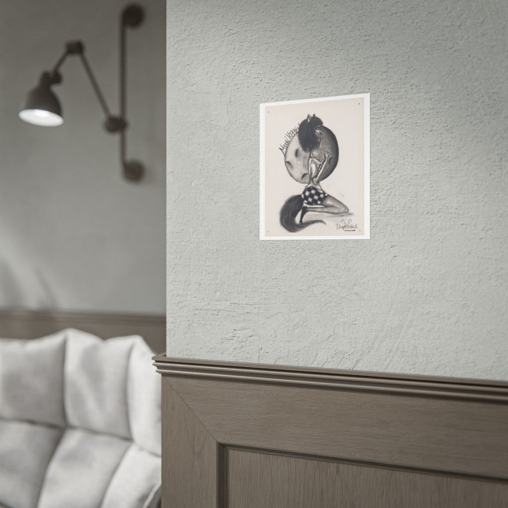 Werewolf Moon Art Poster — Vintage Charcoal Pinup Illustration (Rolled Poster)