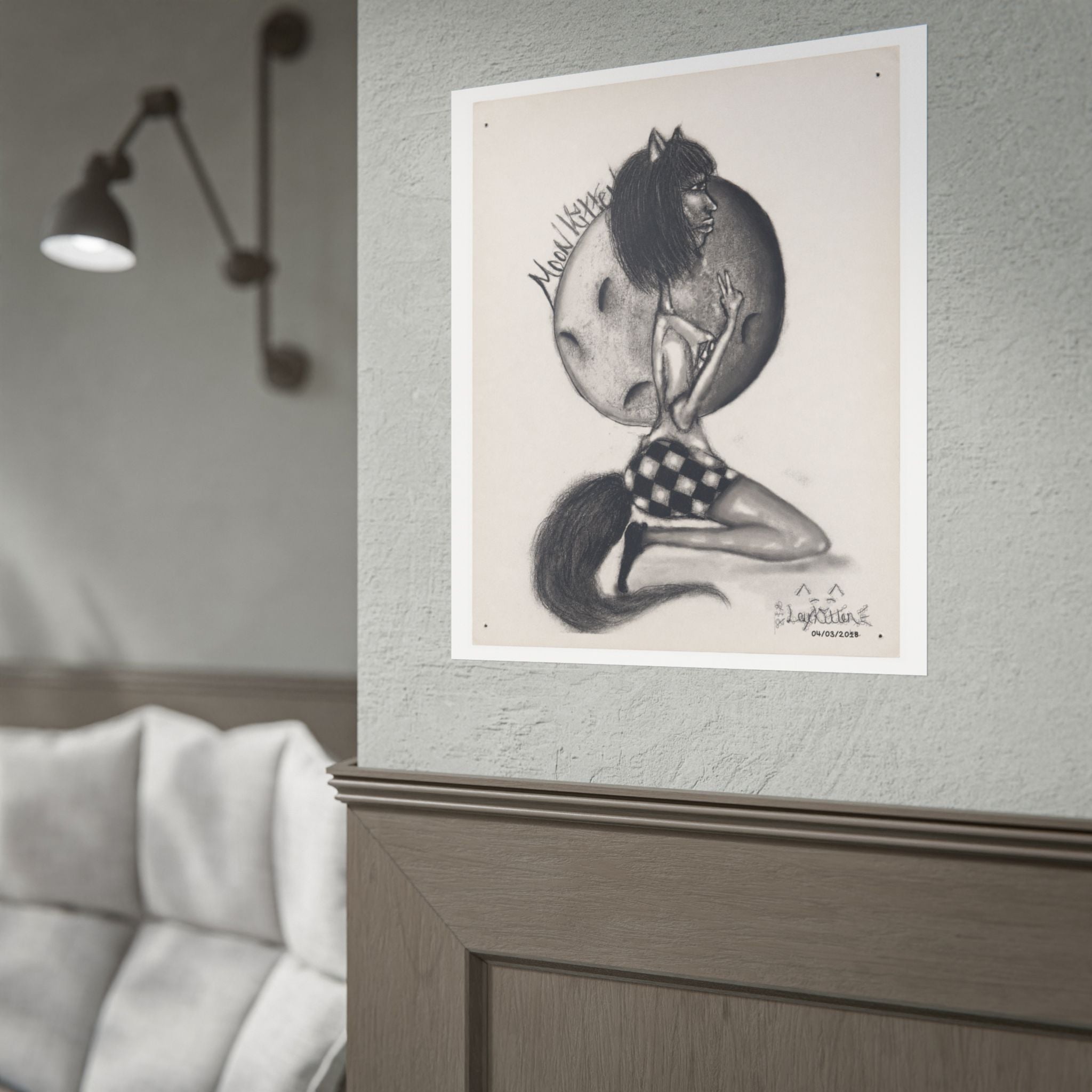 Werewolf Moon Art Poster — Vintage Charcoal Pinup Illustration (Rolled Poster)